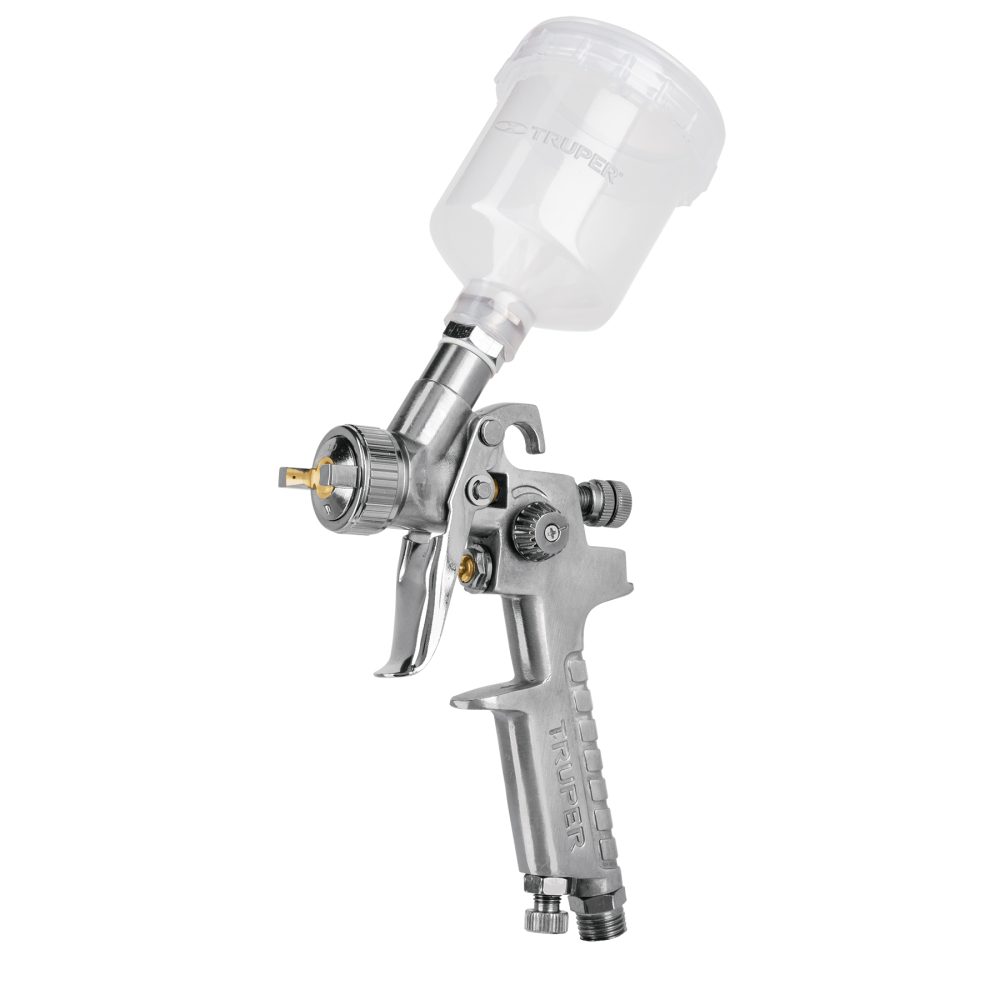Pistola de aire para retoque Truper gravedad HVLP vaso plástico boquilla 1 mm Mod. PIPI-410